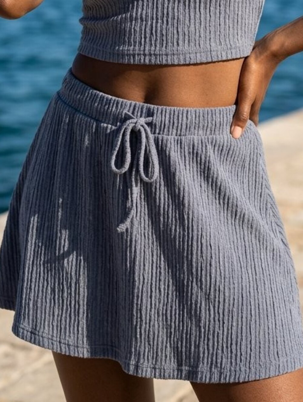 SHEIN Ribbed Slate Blue Skort